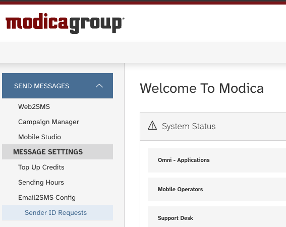 Screenshot of Sender ID request Nav item